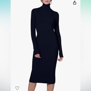 Rocorose Women's Turtleneck Ribbed Elbow Long Sleeve Knit Sweater Dress black